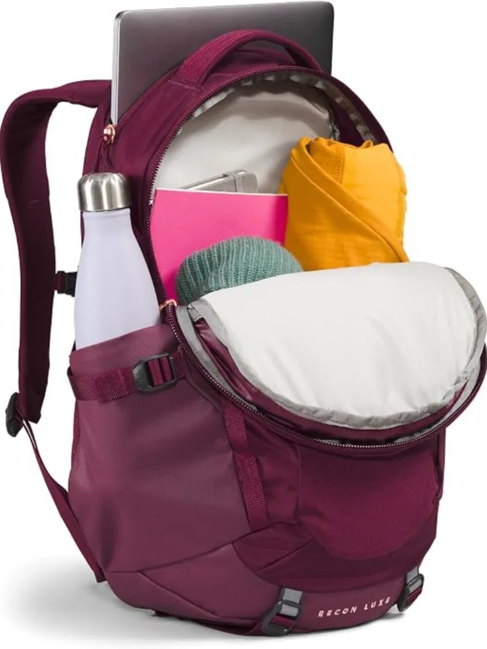 The North Face Recon 30L Luxe Backpack - Plum/Burgundy with Rose Gold Accents